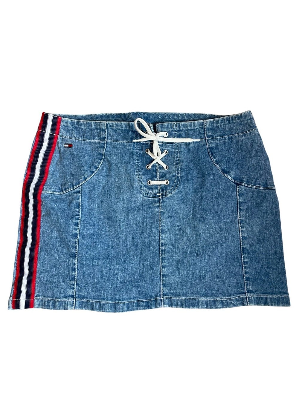 Tommy Hilfiger Mini Skirt Blue Jean 7 Stripe Streetwear